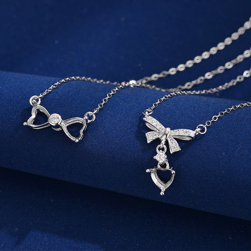 925 Sterling Silver Semi-finished Pendant Mount for 5mm Heart Gemstone, Minimalist DIY Collarbone Chain