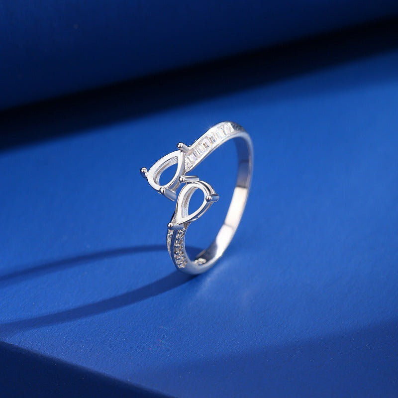 925 Sterling Silver Butterfly Ring Mount for 5x7mm Pear Gemstone, Luxury DIY