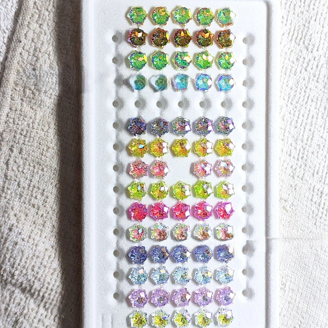 5A 6mm Hexagram Christmas Blizzard Cut Coated Loose CZ Stone - 2pcs