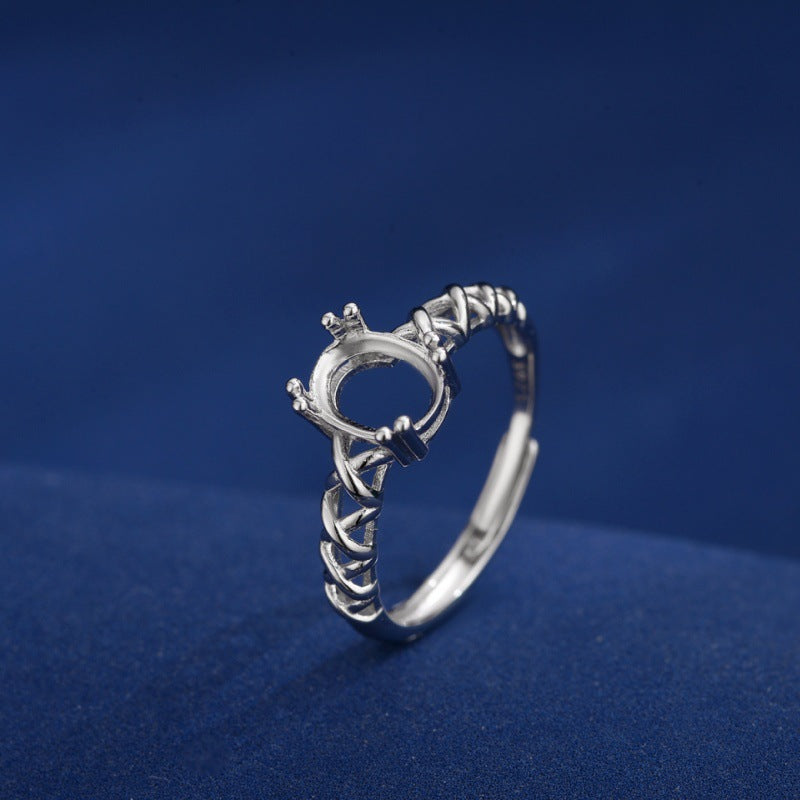 Solid 925 Sterling Silver Blank Ring Setting for 6x8MM Oval Diamond