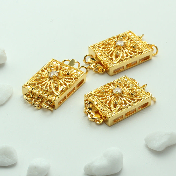 Square Hollow Triple Strand Clasp - 2pcs
