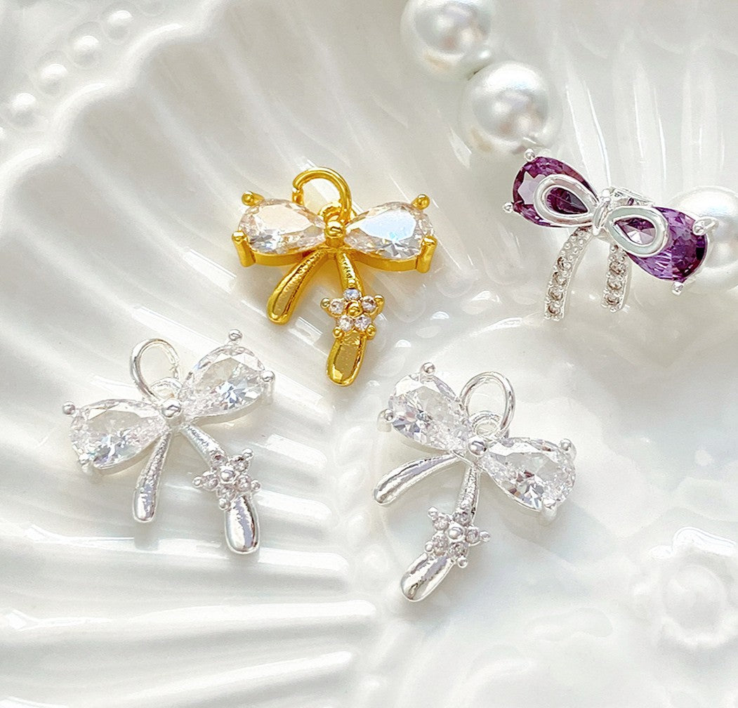 (2pcs)3D Cubic Zirconia Bowknot Spacer & Drop / Dangle