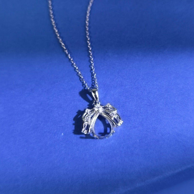 925 Sterling Silver Necklace Pendant Mount for 8x10mm Pear Gemstone, Luxury DIY Collarbone Chain