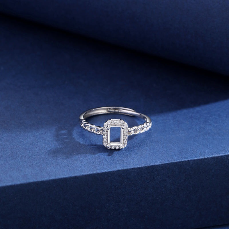 925 Sterling Silver Ring Mount for 4x6mm Rectangle Gemstone, Minimalist Simple Design DIY