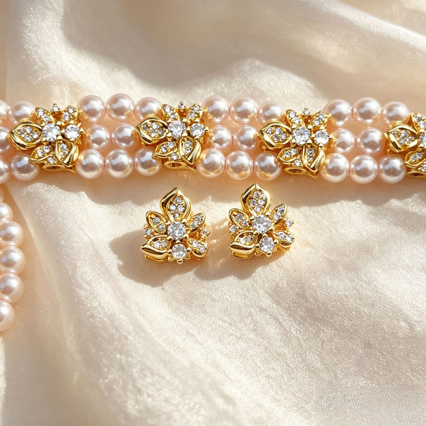 (5pcs)Multi-Row CZ Spacer Bead Micro-Pave Flower