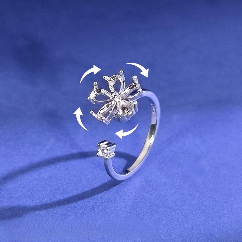 925 Sterling Silver Five-Petal Ring Mount for 3x5mm Pear Gemstone, Simple & Versatile DIY