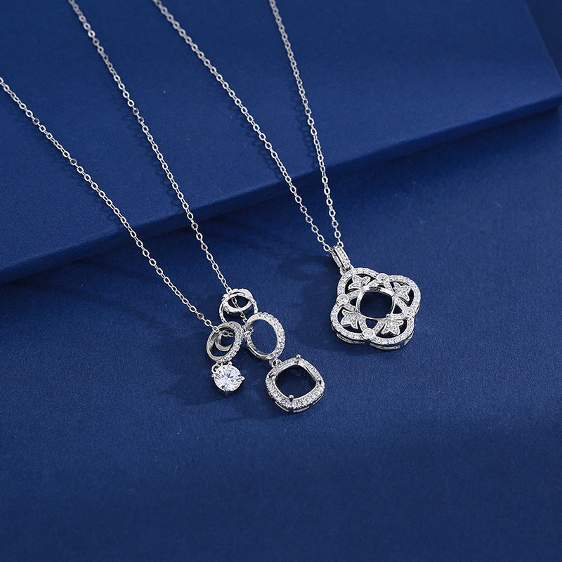 925 Sterling Silver Pendant Mount for 8mm Cushion Gemstone, Classic DIY Collarbone Chain