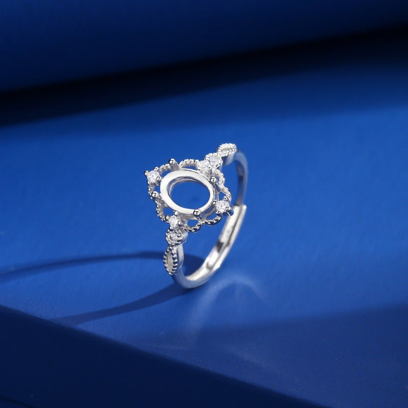 925 Sterling Silver Ring Mount for Natural Stone/Topaz/Prehnite, White Gold-Plated