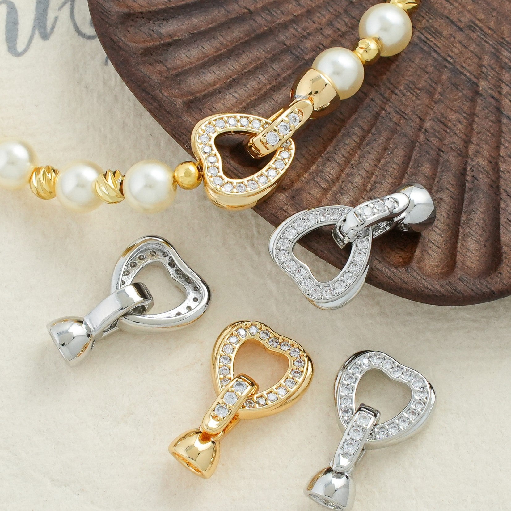 CZ-Set Single-Round Heart Clasp