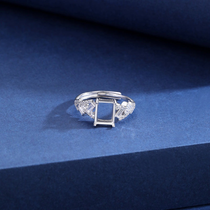 925 Sterling Silver Ring Mount for 6x8mm Rectangle Multi-Stone, Minimalist Designer Setting