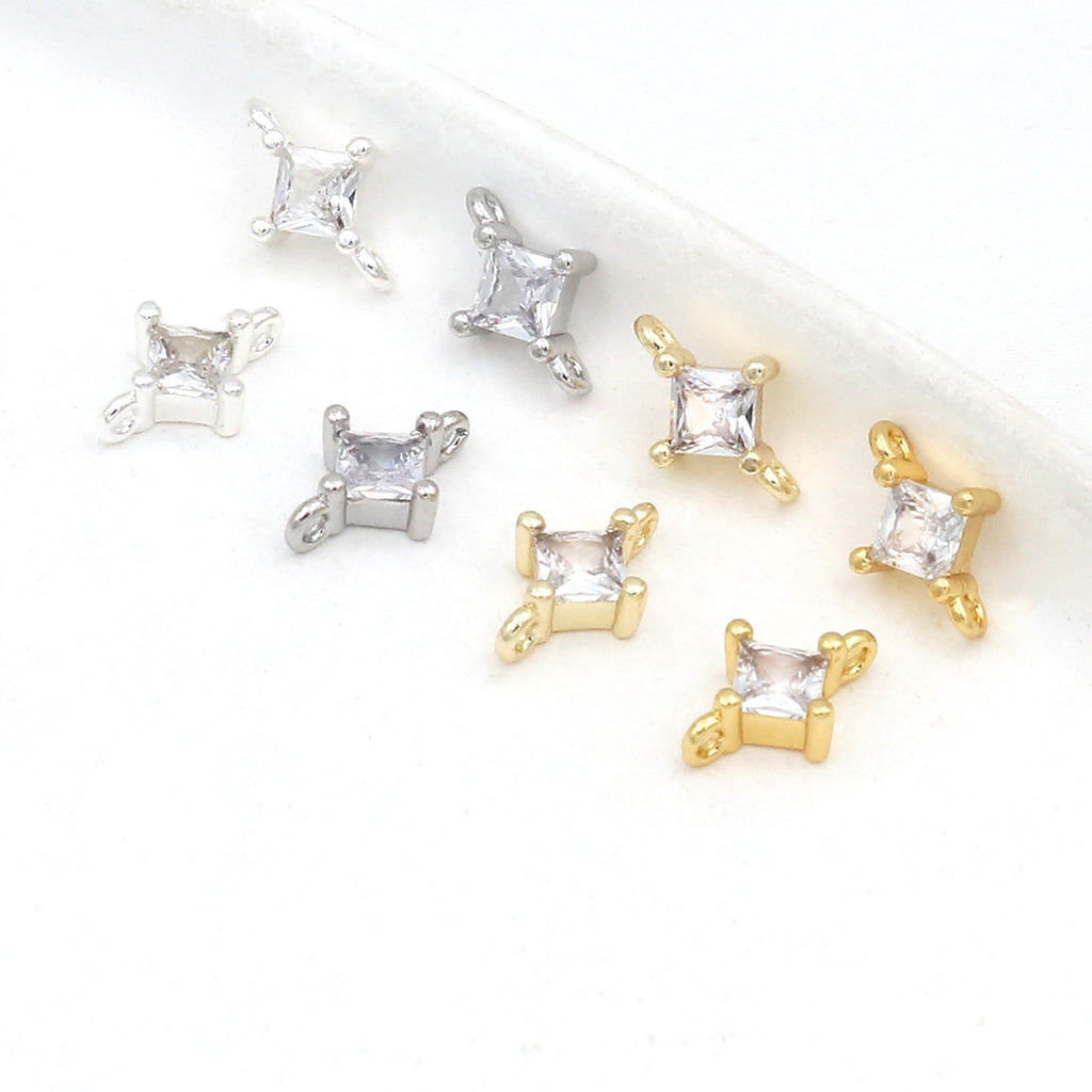 (10pcs)CZ-Set Double-Drop Diamond Pendant