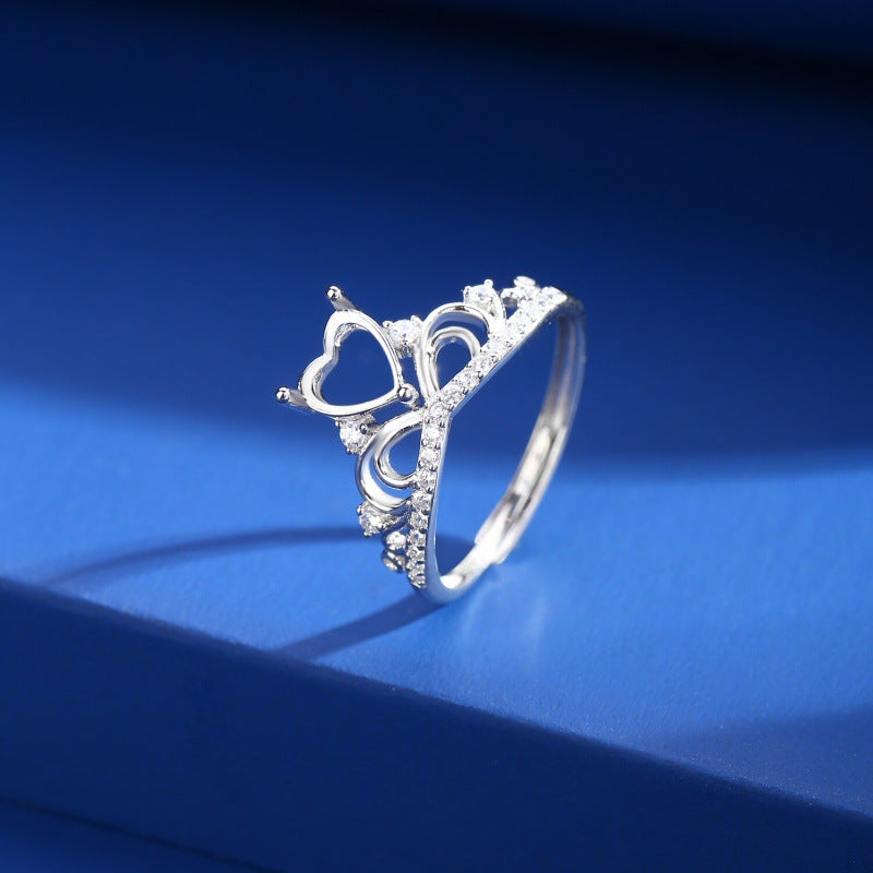 925 Sterling Silver Heart-Shaped Ring Mount for Jade/Crystal DIY