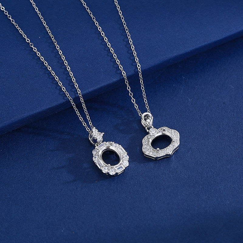925 Sterling Silver Pendant Mount for 7x9mm Oval Gemstone, Minimalist Luxury DIY Collarbone Chain