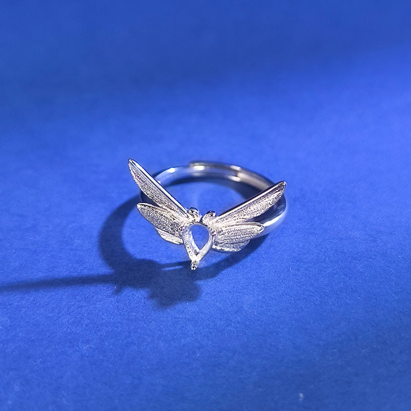 925 Sterling Silver "Firefly" Ring Mount for 4x6mm Pear Gemstone, Brushed Finish DIY