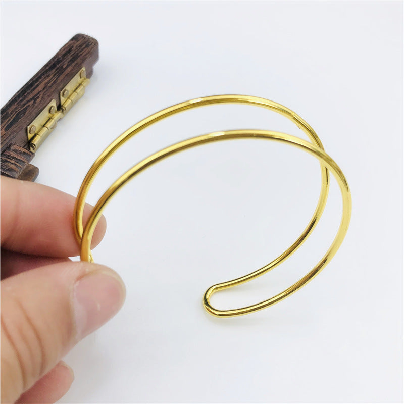 (5pcs)Clamp Bead Wrap Wire Engraved Double-Strand Bangle Frame