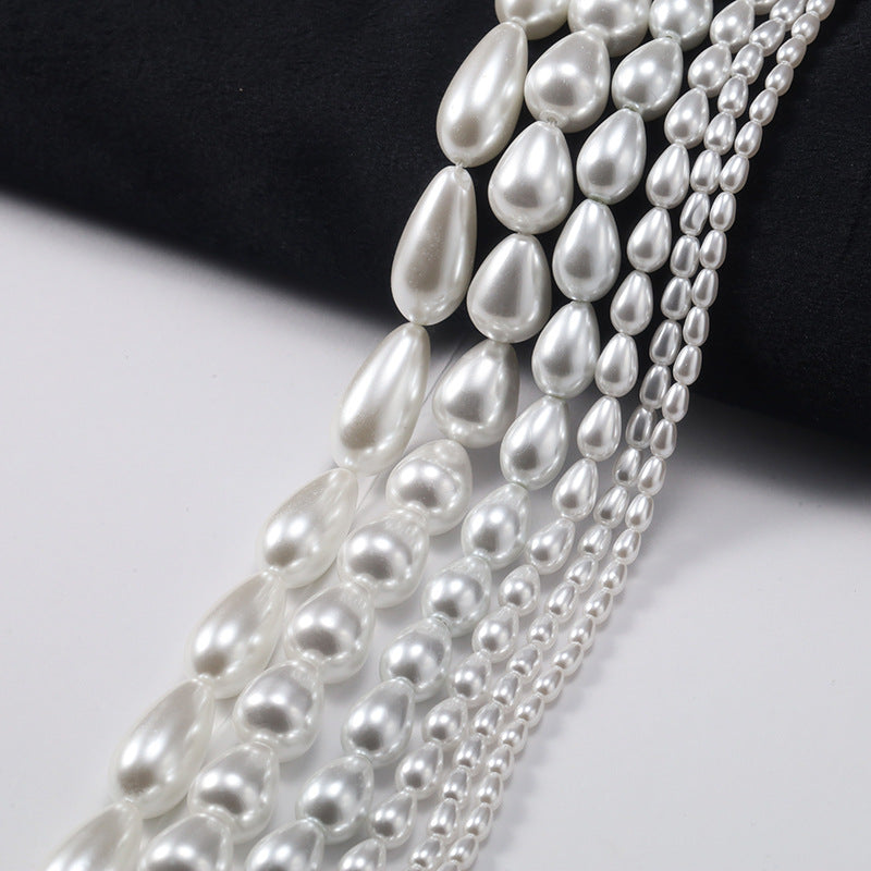 (20pcs)High-Luster Oval Imitation Pearl Drop Bead - Creamy White