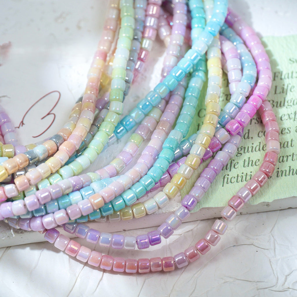 (100pcs)4mm Crystal Porcelain Effect Glass Barrel Beads