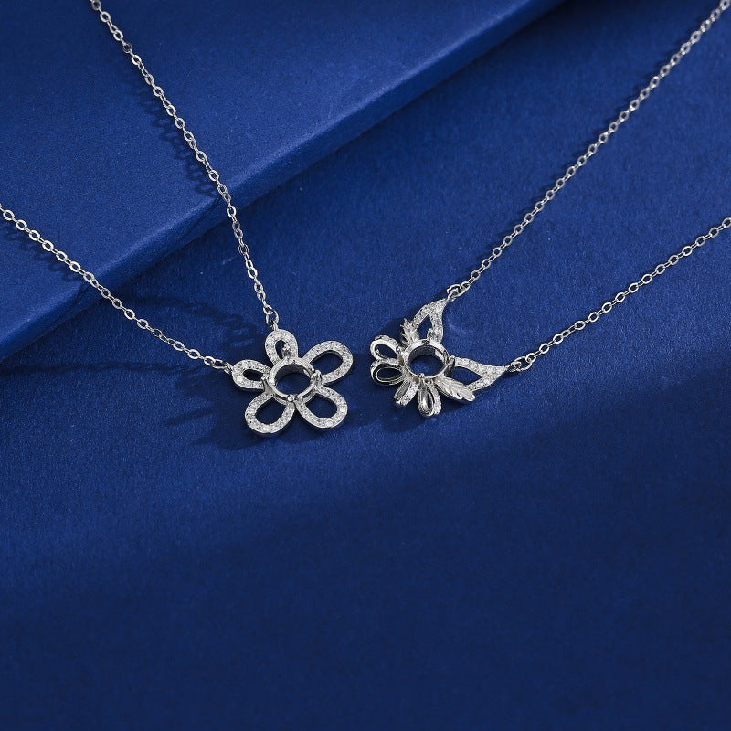 925 Sterling Silver Necklace Mount for 6mm Round Gemstone, Original Design DIY Collarbone Chain