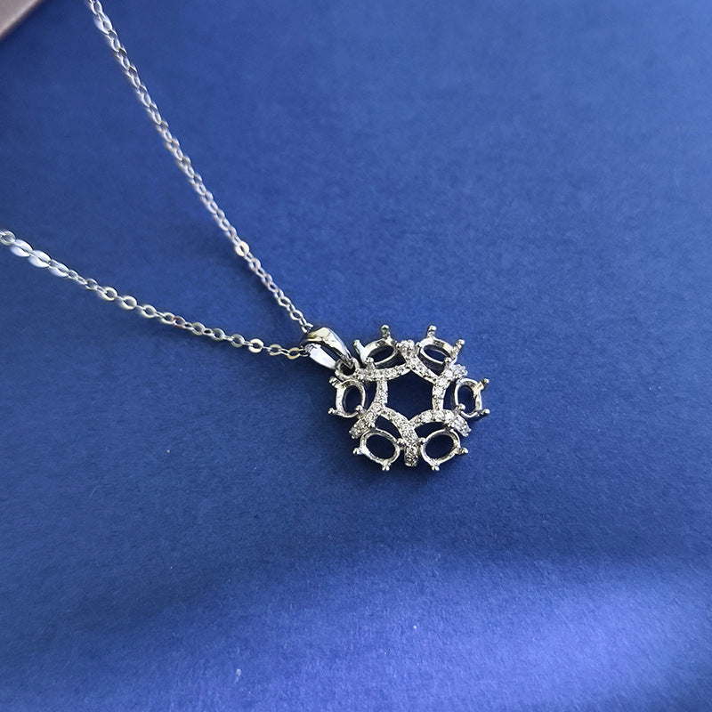 925 Sterling Silver Necklace Mount for 3x4mm Oval Gemstone, Unset Wreath Pendant DIY Collarbone Chain