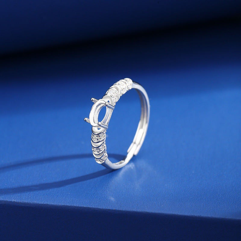 925 Sterling Silver Ring Mount for 4x6mm Oval Gemstone, Simple Adjustable Open Shank