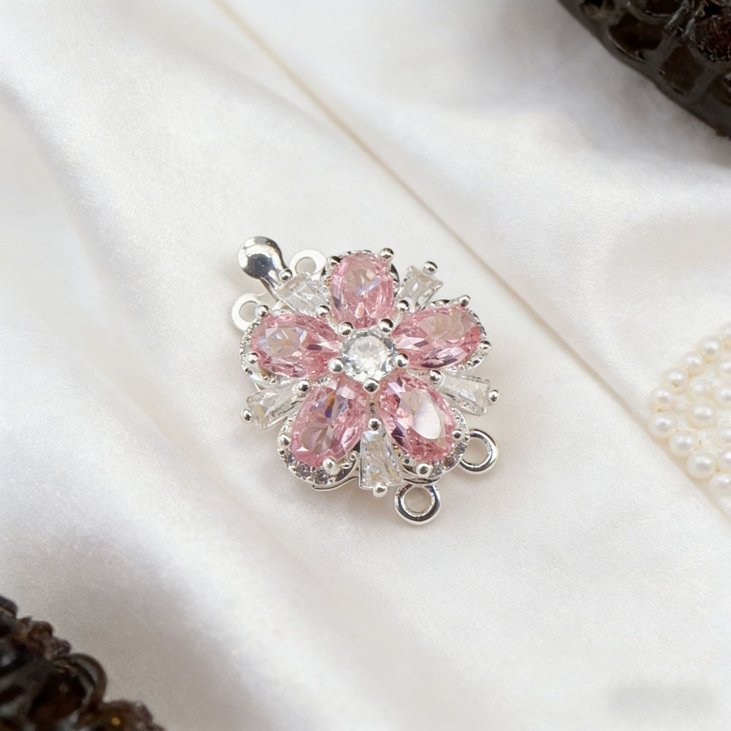 Stamen CZ Flower Double-Row Pin Clasp