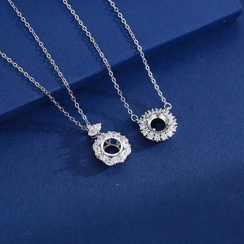 925 Sterling Silver Commuter Necklace Mount for 7mm Round Gemstone, Luxury DIY Collarbone Chain