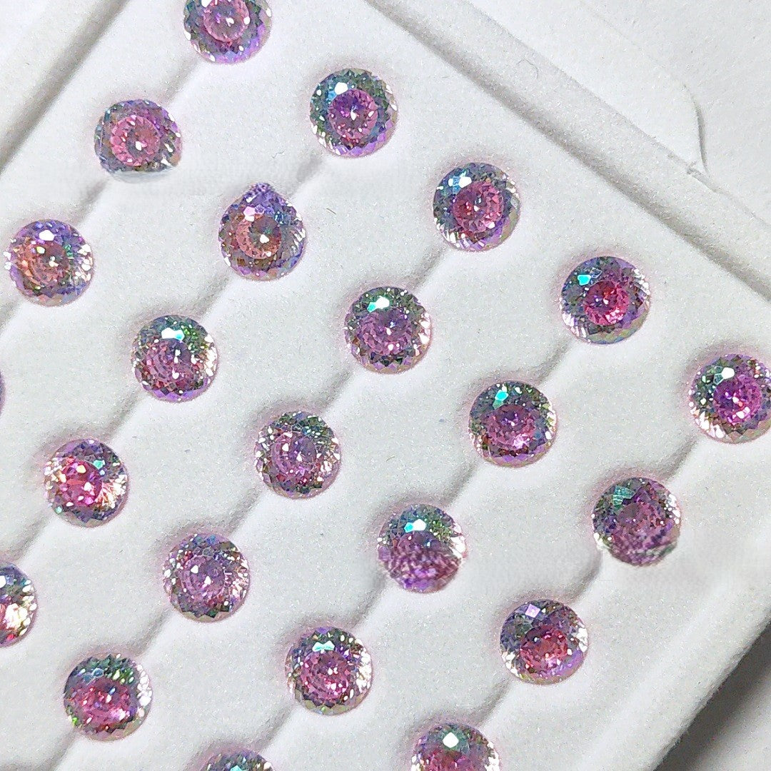 5A 6-8mm Round Iridescent Coated Nest Cut Loose CZ Stone - 2pcs