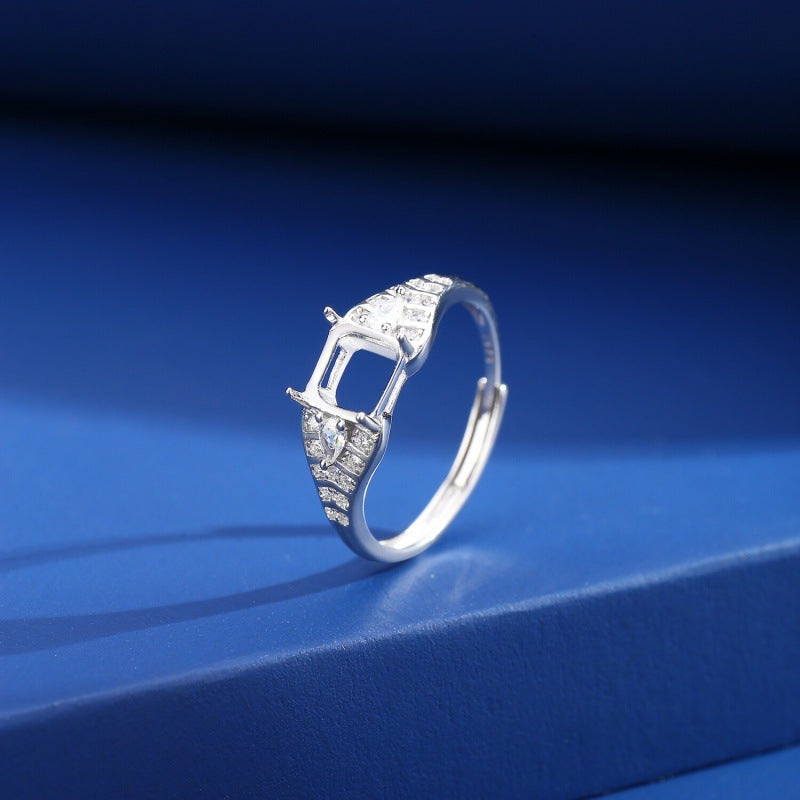 925 Sterling Silver Ring Mount for 6mm Square Crystal/Natural Stone DIY