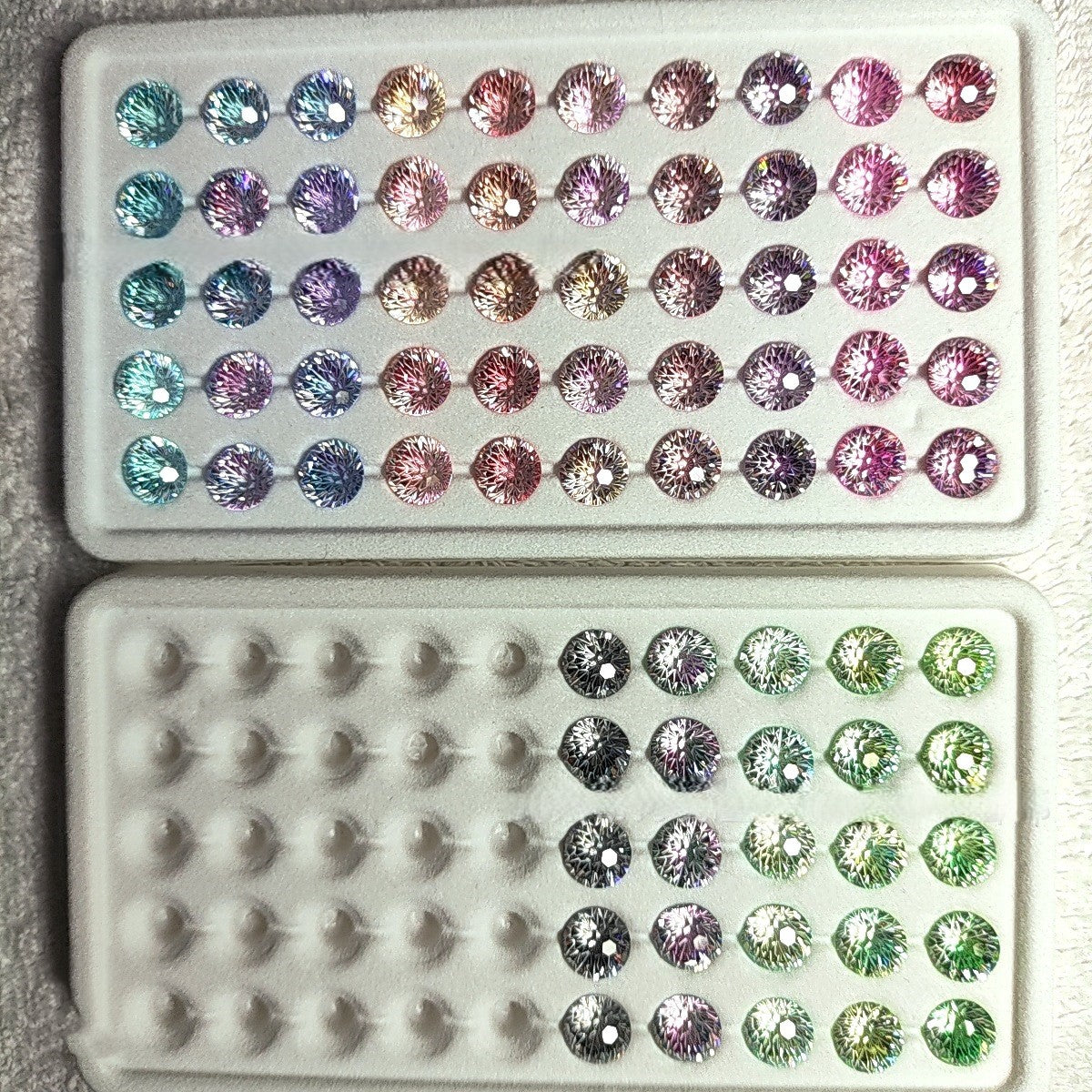 5A 6-8mm Round Iridescent Flame Cut Loose CZ Stone - 2pcs