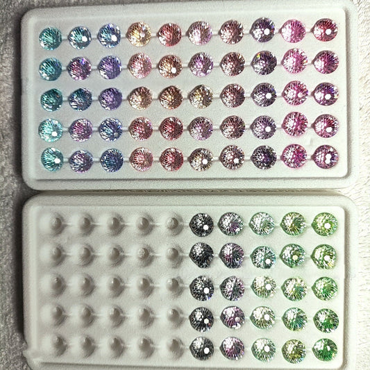 5A 6-8mm Round Iridescent Flame Cut Loose CZ Stone - 2pcs