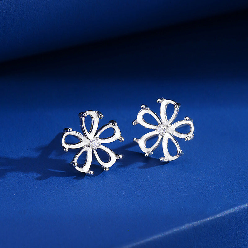 925 Sterling Silver Earring Mount for 3x5mm Pear Natural Stone, Five-Petal Shell Design DIY