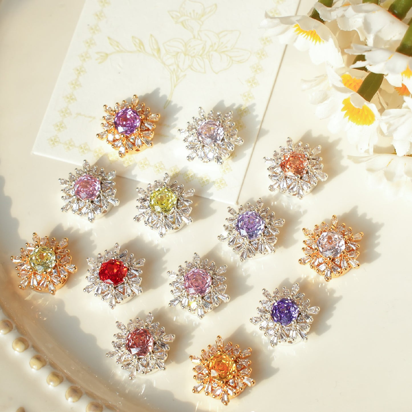 Snowflake Zircon Spacer with Rose Cut Diamond