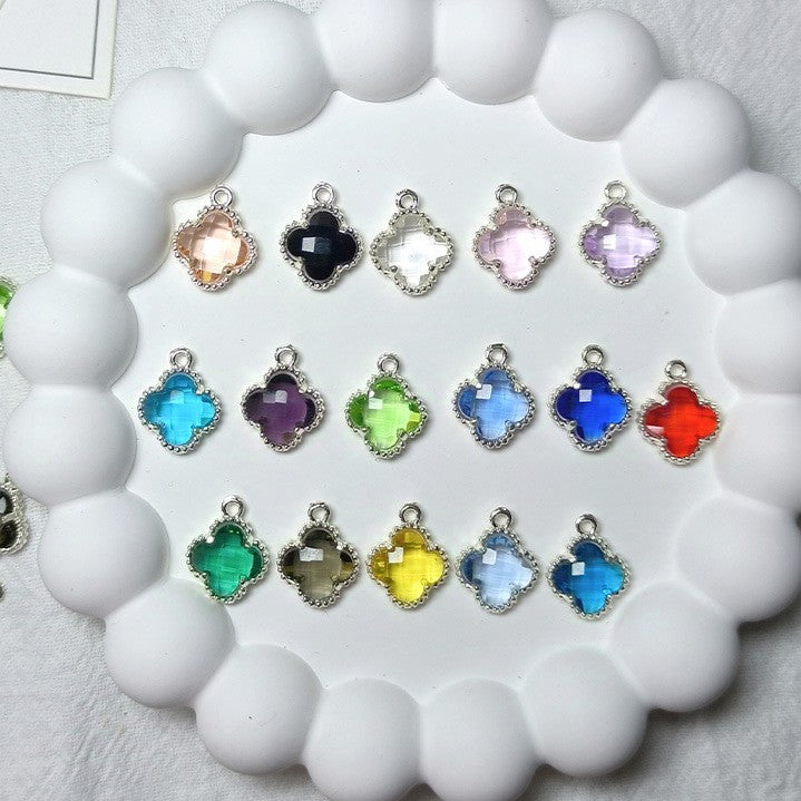 10pcs 12x15mm Crystal Glass Bezel Pendant Four-Leaf Clover Pendant