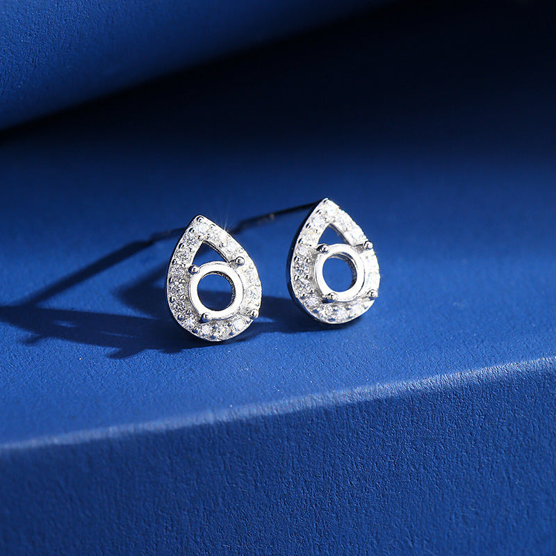 925 Sterling Silver Earrings Mount for 4mm Round Crystal/Diamond, Luxury Fashion DIY