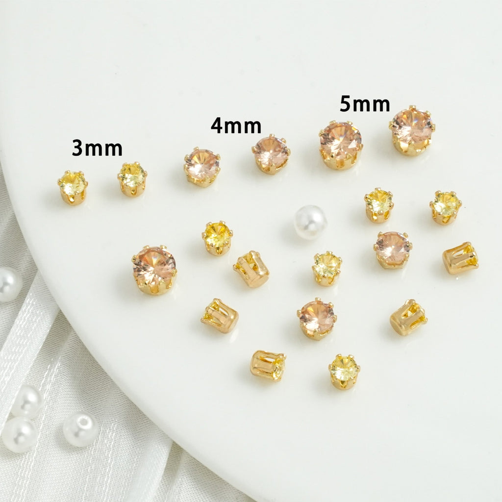 (30pcs)4MM Round Gold Base Prong-set CZs