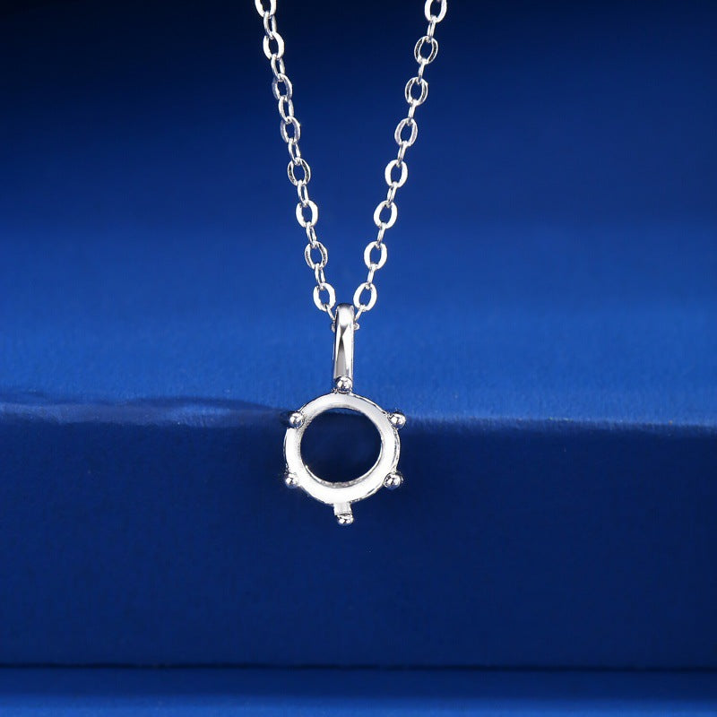 925 Sterling Silver Six-Prong Pendant Mount for 6mm Round Gemstone, Minimalist DIY Collarbone Chain