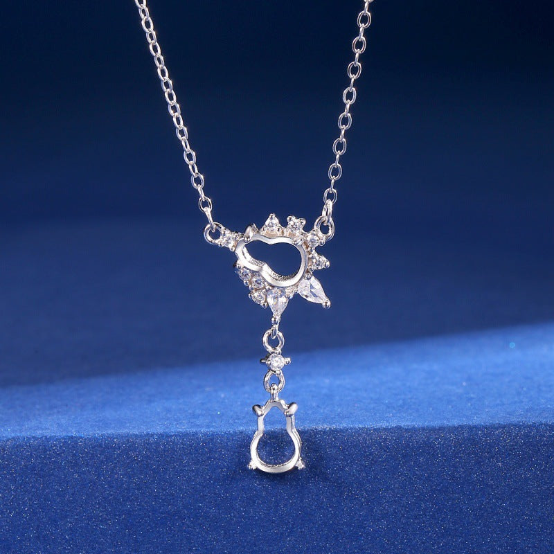 925 Sterling Silver Gourd Necklace Mount for 5x7mm Gemstone, Semi-finished Collarbone