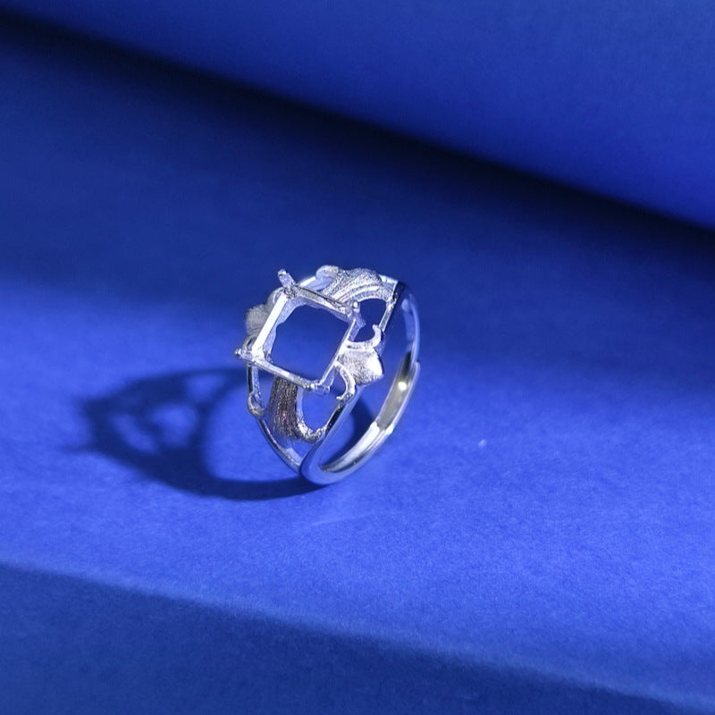 925 Sterling Silver Iris Ring Mount for 8mm Square Gemstone, Fine Brushed Finish