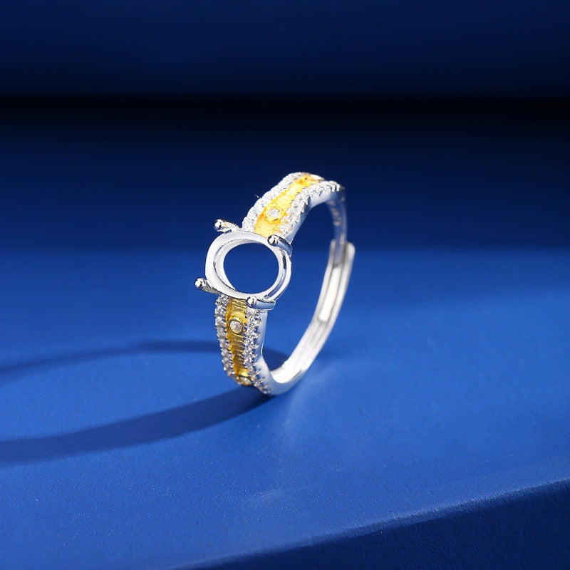 925 Sterling Silver Ring Mount for 6x8mm Oval Natural Stone/Crystal/Jade Cabochon DIY