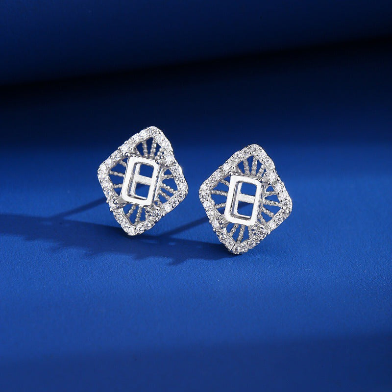 925 Sterling Silver Earrings Mount for 4x6mm Rectangle Gemstone, Minimalist DIY