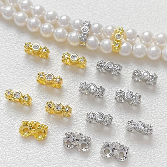 (20pcs)7mm CZ Flower Double-Row Spacer Bead / Spacer