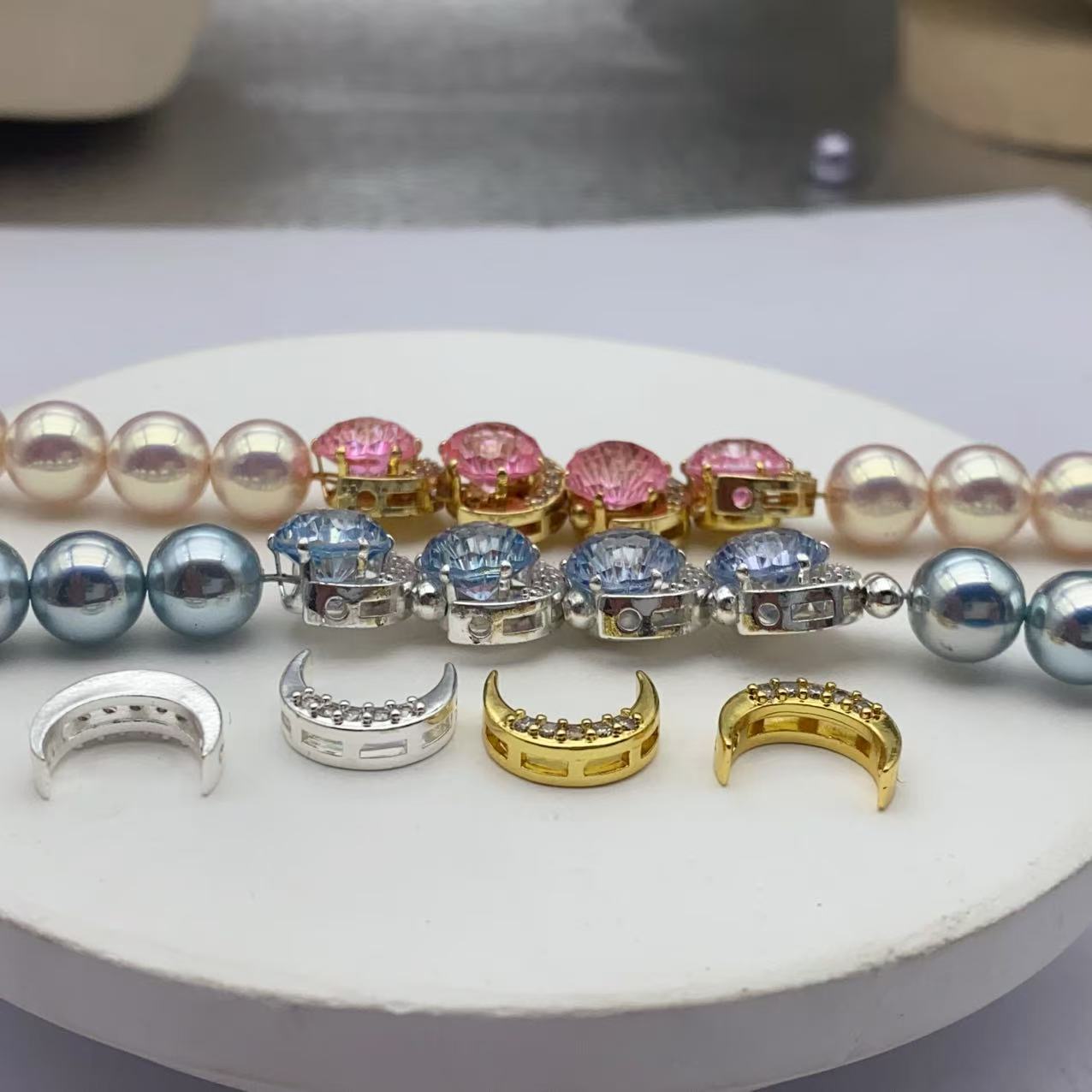 10pcs CZ Moon Spacer Beads