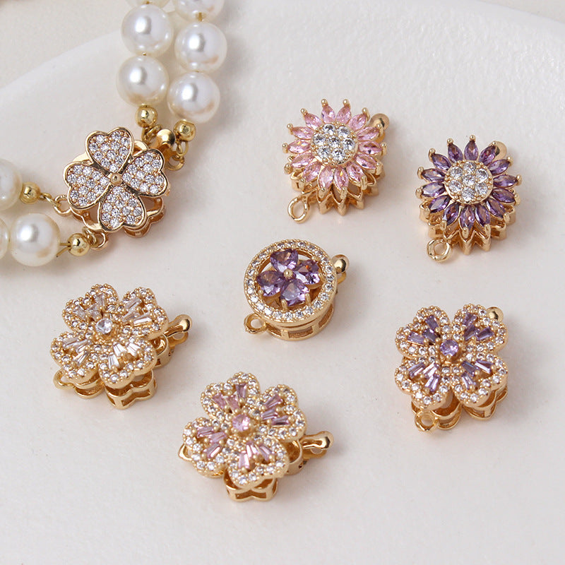 Light Luxury Zircon-Filled Rotatable Four-Leaf Flower