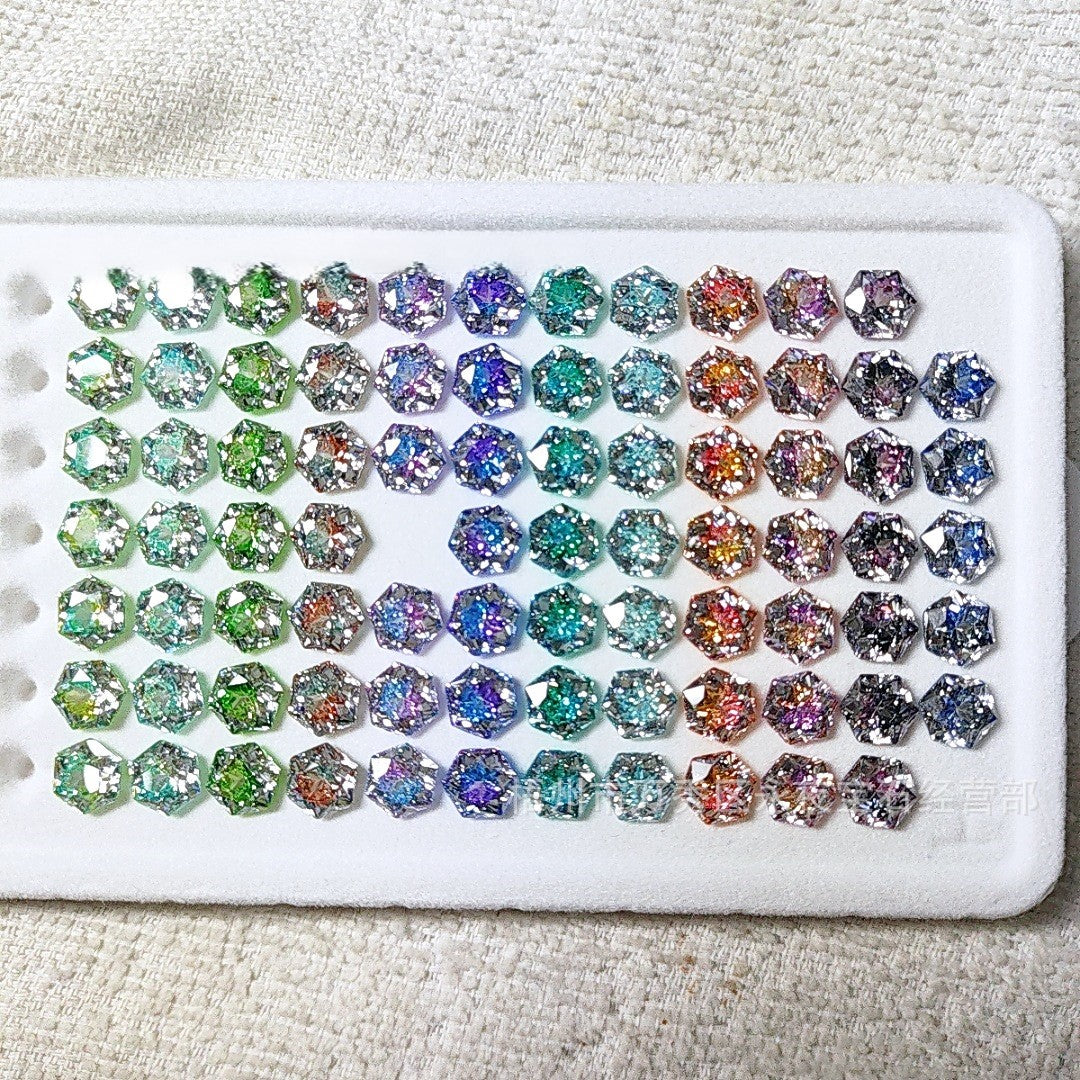 5A 6mm Gradient Hexagram Cut Sandwich Snowflake Loose CZ Stone - 2pcs