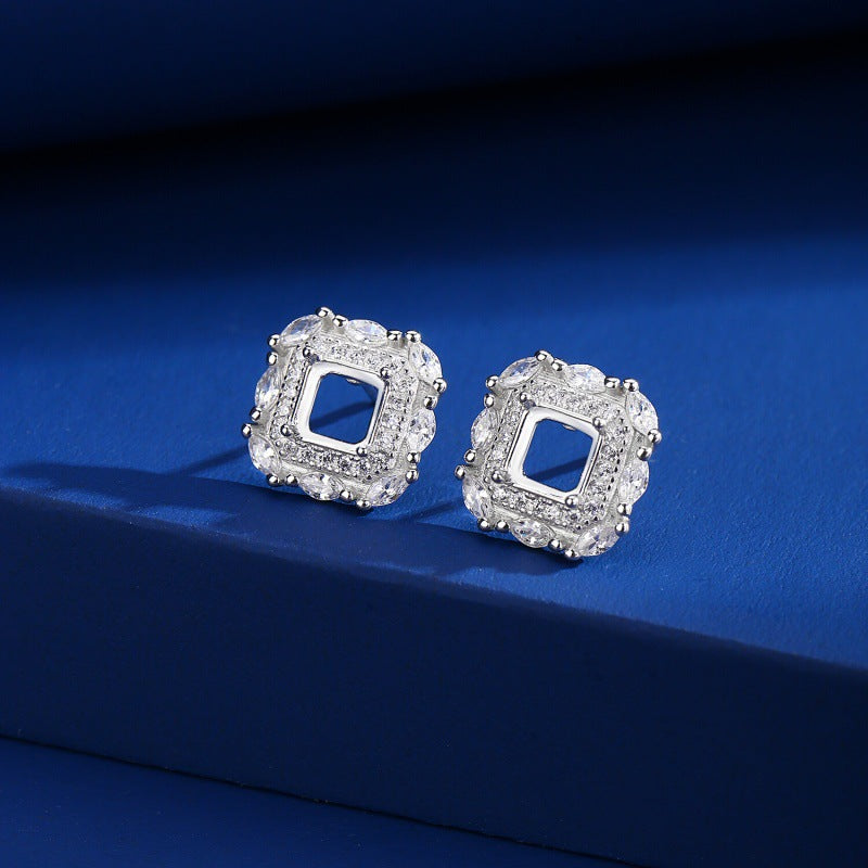 925 Sterling Silver Earrings Mount for 5mm Square Gemstone, Multiple Fashion Styles DIY
