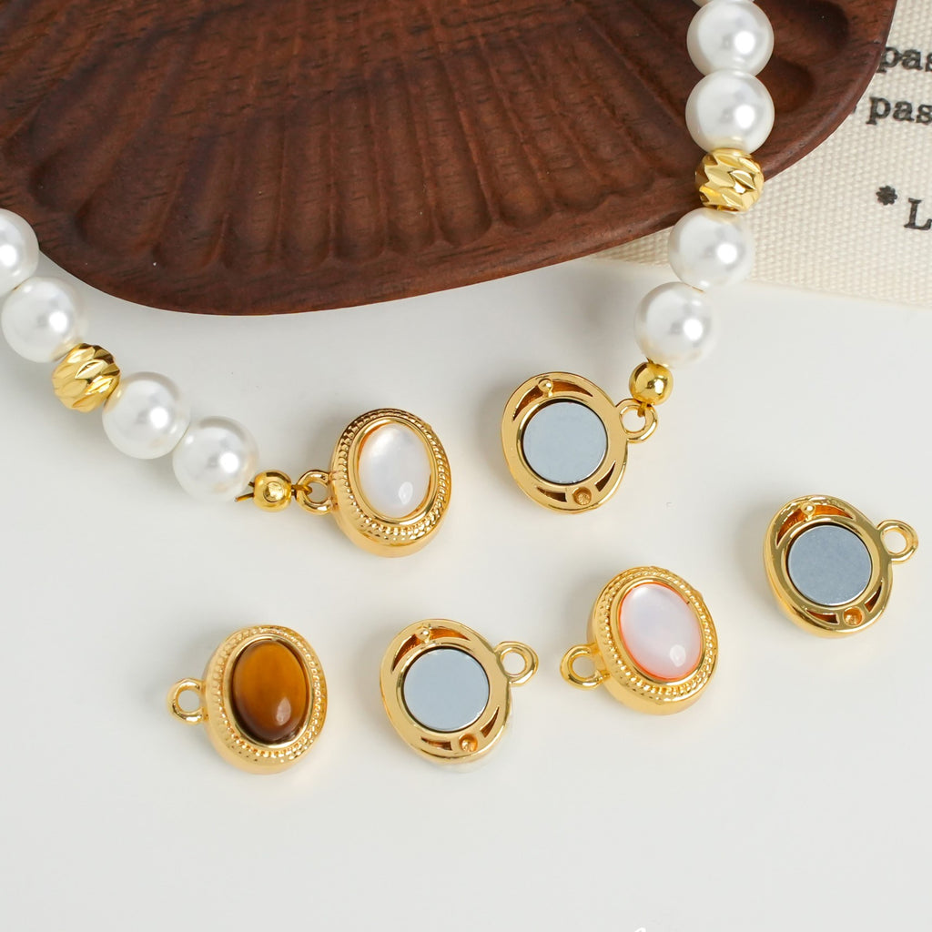 Tiger's Eye Shell Magnetic Clasp Connector - Three Rows to Single Row