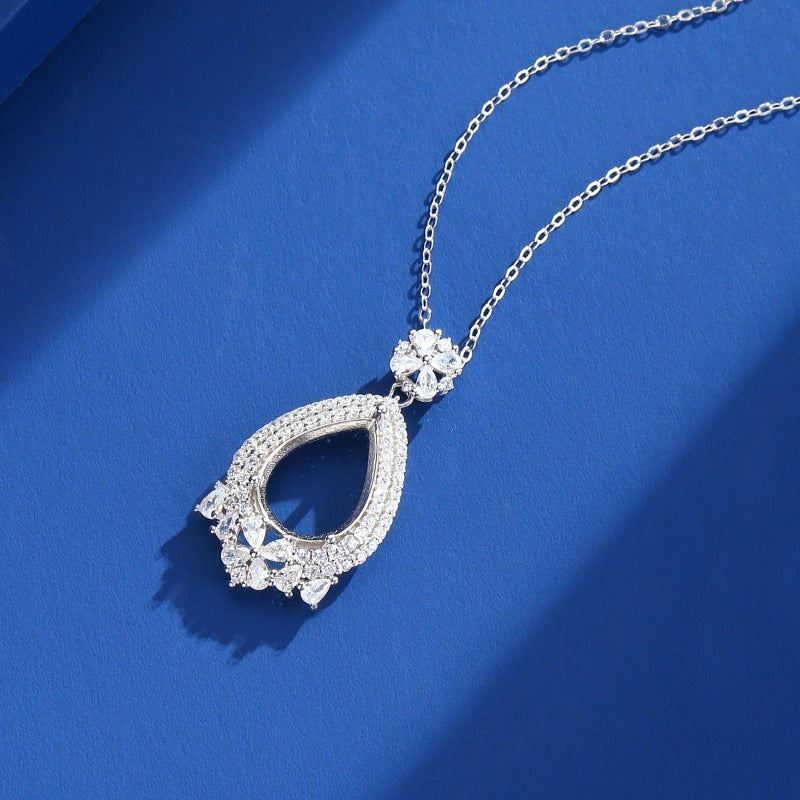 925 Sterling Silver Necklace Pendant Mount for 10x14mm Pear Gemstone, Unset Delicate Luxury