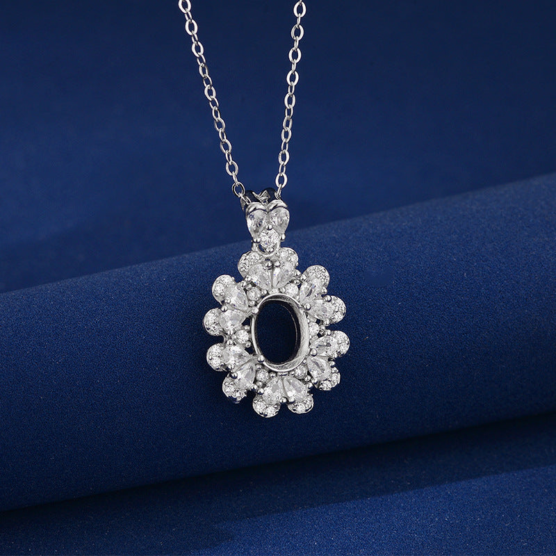 925 Sterling Silver Necklace Pendant Mount for 6x8mm Oval Gemstone, Semi-finished Minimalist