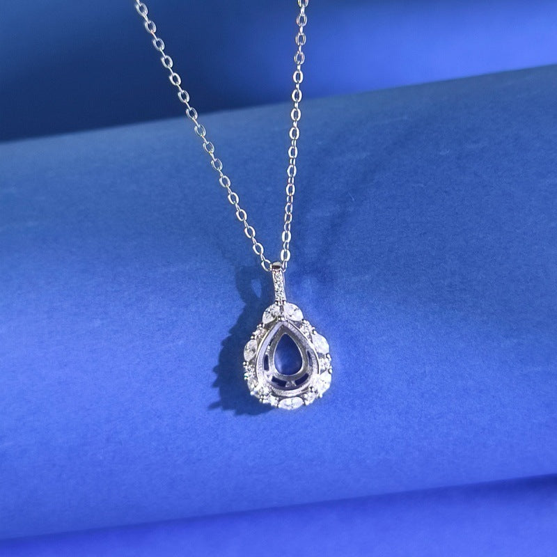 925 Sterling Silver Necklace Pendant Mount for 8x10mm Pear Gemstone, Luxury DIY Collarbone Chain