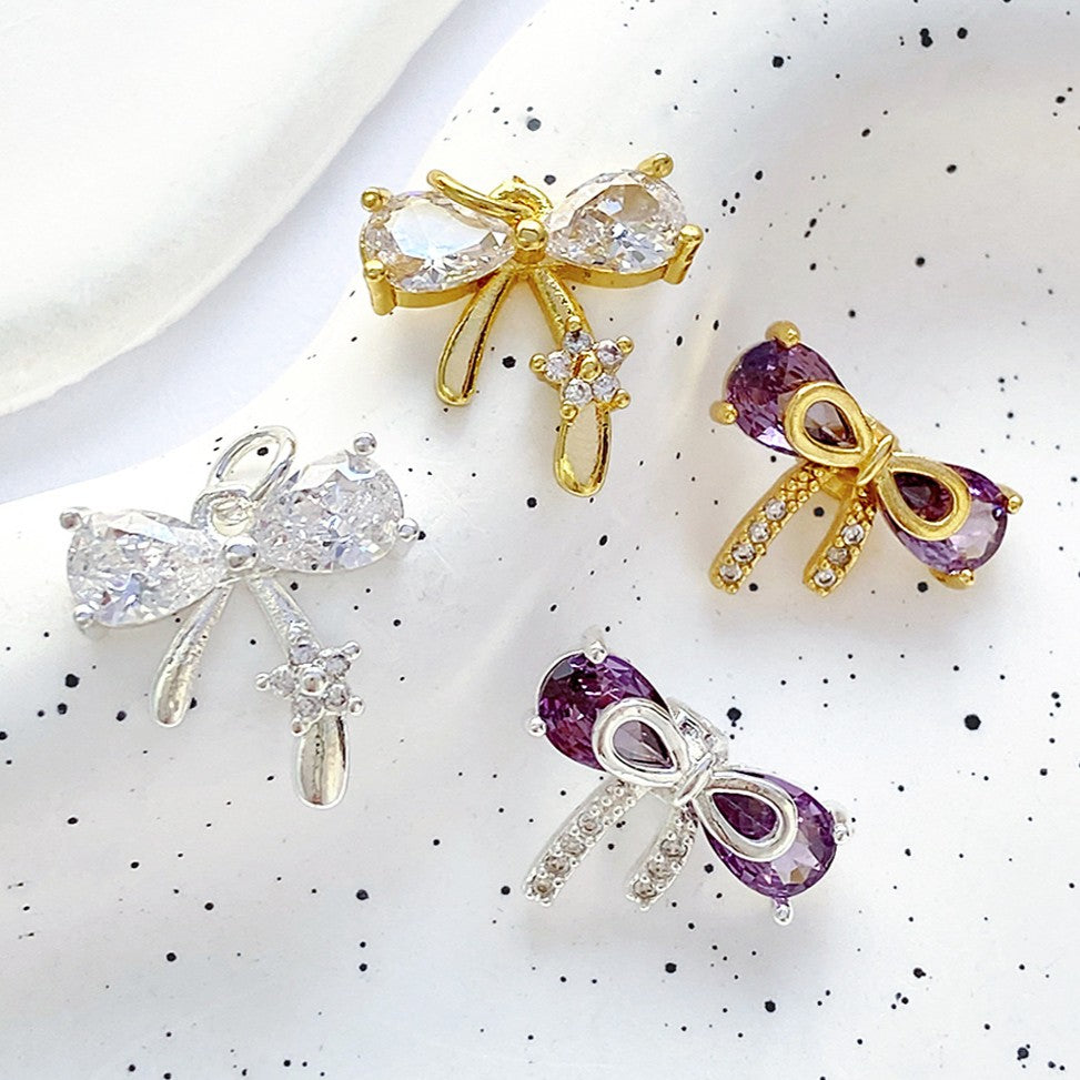 (2pcs)3D Cubic Zirconia Bowknot Spacer & Drop / Dangle